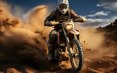 A man riding his dirt motorbike at the sand dunes