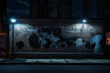 Nighttime urban brick wall. Generative AI