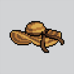 Fototapeta premium Pixel art illustration Beach hat. Pixelated beach hat. Straw Beach Hat icon pixelated for the pixel art game and icon for website and video game. old school retro.