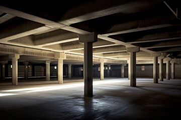 deserted subterranean parking structure. Generative AI