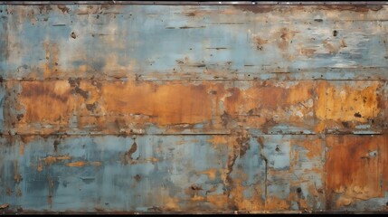 Weathered metal with peeling paint and rust, showcasing industrial decay