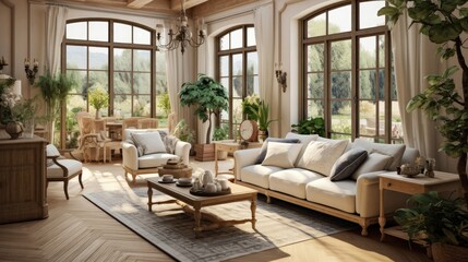 Fototapeta na wymiar Large living room of a luxurious country house