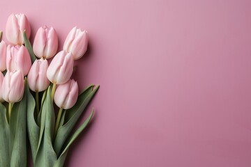 White and pink tulips with copy space. Generative AI