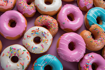 Colorful donuts with sprinkles isolated on background