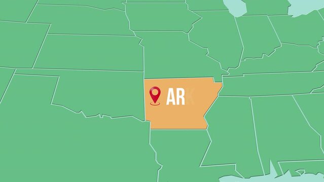 Mapa de los Estados Unidos de Am&eacute;rica con divisi&oacute;n pol&iacute;tica resaltando el estado de Arkansas
