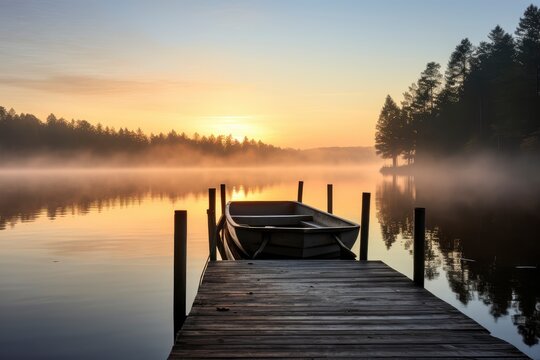 Tranquil Dock with Setting Sun.