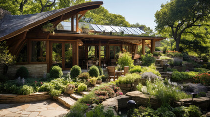 a large luxury villa with lots of green plants in the front yard