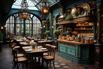 Fototapeta na wymiar Parisian kitchen with wrought iron details and vintage charm