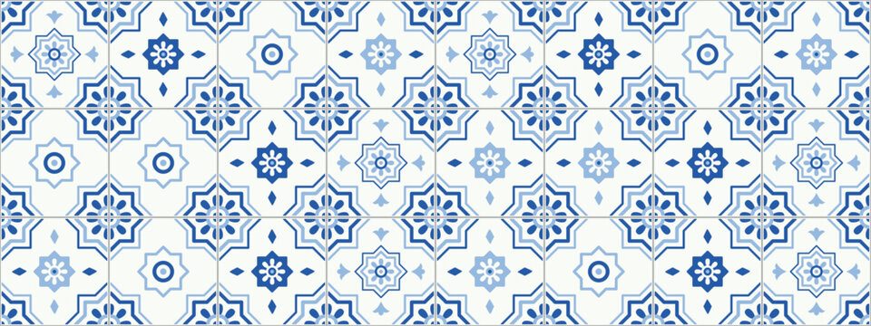 Collection of vintage style tiles. Modular geometric design with ornamental elements.