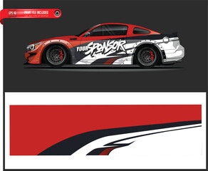  car wrap design vector. Graphic abstract stripe racing background kit designs for wrap vehicle
