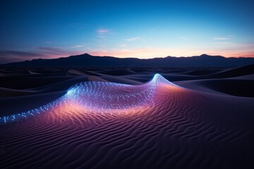 Abstract visualization of vibration waves in the desert. Background with selective focus and copy space