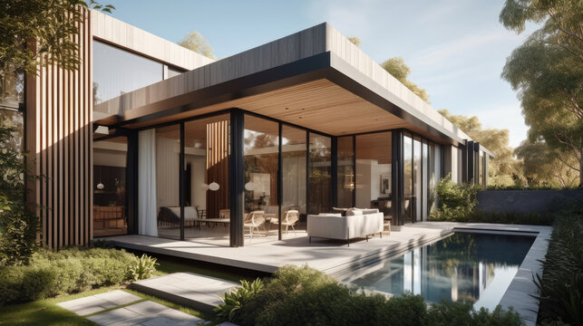 Futuristic urban living: geometric cubic shaped modern houses creating a visually striking and contemporary architectural landscape