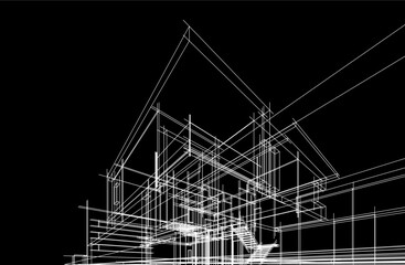 House sketch architectural drawing - obrazy, fototapety, plakaty