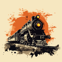 transportation locomotive silhouette dis. Created using Generative AI Technology - obrazy, fototapety, plakaty