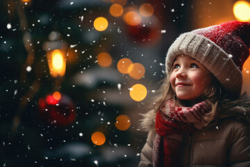 Little girl on christmas or new year street