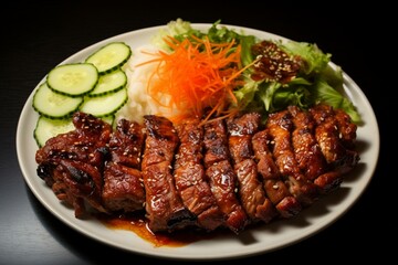 Grilled pork on plate, Korean food. Generative AI