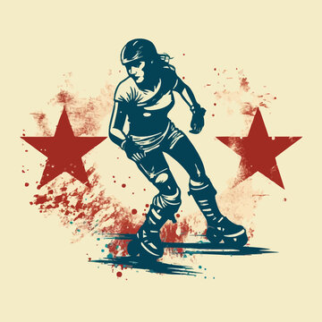 sports roller derby silhouette distressed retro. Created using Generative AI Technology