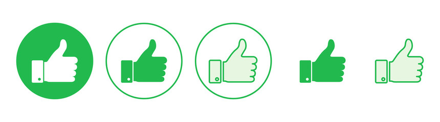Thumbs up icon set. Hand like. Like icon vector.