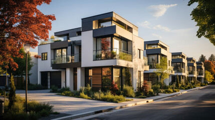 Futuristic urban living: geometric cubic shaped modern houses creating a visually striking and...