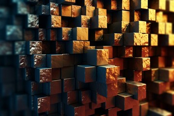 Abstract textured wall with 3D cube pattern. Digital creation. Generative AI - obrazy, fototapety, plakaty