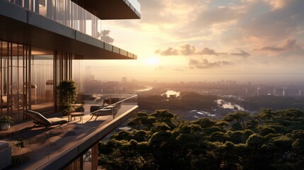Explore the sensation of being on an elevated rooftop, gazing upon the vastness of nature below, and the sense of grandeur it imparts