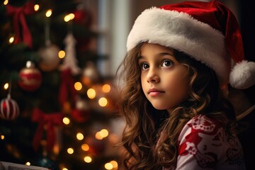 Fototapeta na wymiar Girl in a cozy christmas room