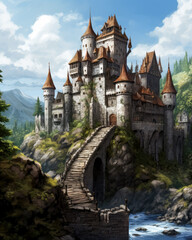 Fototapeta premium High Fantasy, Medieval Castle, game concept art. 