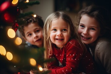 Obraz na płótnie Canvas Kids in a cozy christmas living room
