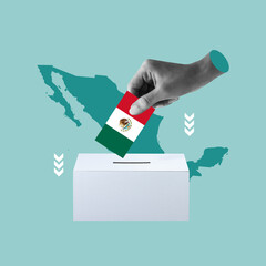 elections in Mexico, vote box, go vote, map of Mexico, hand with boto in Mexico, president in...