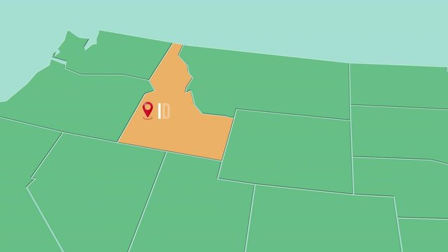 Mapa de los Estados Unidos de Am&eacute;rica con divisi&oacute;n pol&iacute;tica resaltando el estado de Idaho