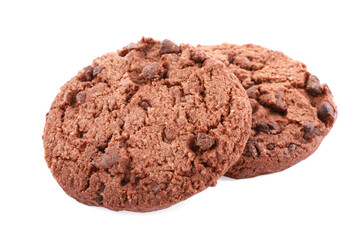 Delicious chocolate chip cookies isolated on white
