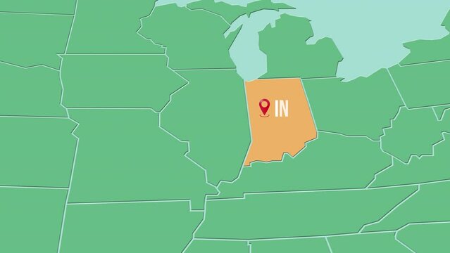 Mapa de los Estados Unidos de Am&eacute;rica con divisi&oacute;n pol&iacute;tica resaltando el estado de Indiana