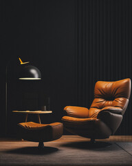 Armchair on empty light black wall background