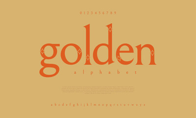 Golden creative modern urban alphabet font. Digital abstract moslem, futuristic, fashion, sport, minimal technology typography. Simple numeric vector illustration