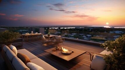 Fototapeta premium Depict the rooftop of a modern villa as the perfect vantage point for witnessing breathtaking sunsets that paint the sky in vibrant hues