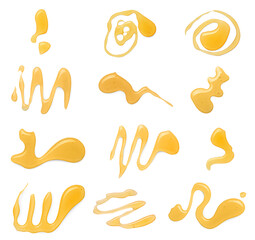 Sweet golden honey isolated on white, set. Top view