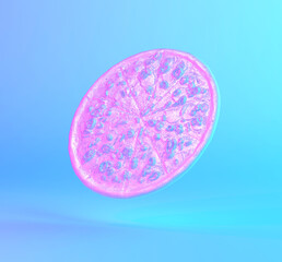 3d illustration of silver pizza floating on white background with holographic lighting.