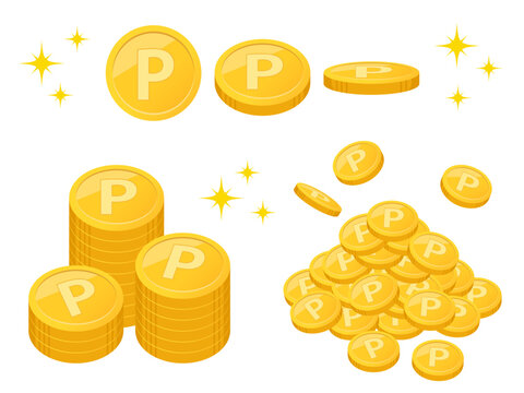 金色コインのセット_ベクターイラスト