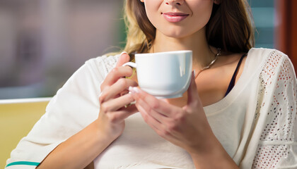 Beautiful young woman relaxing over a cup of tea
