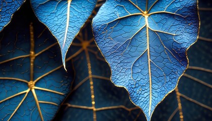 Close-up of blue leaves with golden veins