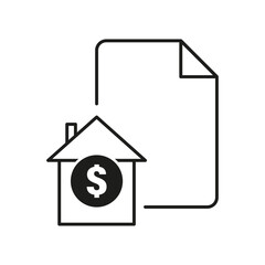 Dollar sign with house and paper. Home insurance, mortgage icon. Vector illustration. EPS 10.