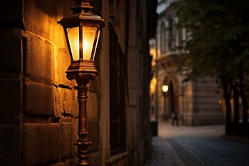 Fototapeta na wymiar An antique outdoor lamp illuminating a historical street. Generative AI