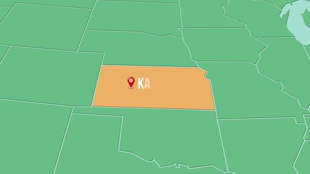 Mapa de los Estados Unidos de Am&eacute;rica con divisi&oacute;n pol&iacute;tica resaltando el estado de Kansas