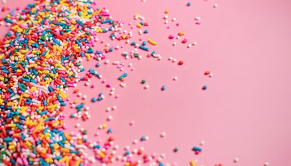Colorful sprinkles over pink background, decoration for cake and bakery