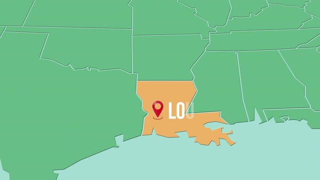 Mapa de los Estados Unidos de Am&eacute;rica con divisi&oacute;n pol&iacute;tica resaltando el estado de Louisiana