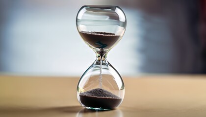 Sand running through the bulbs of an hourglass measuring the passing time in a countdown to a...