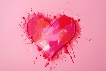 Painted heart on pink background. Love poster for Valentine's Day. Generative AI