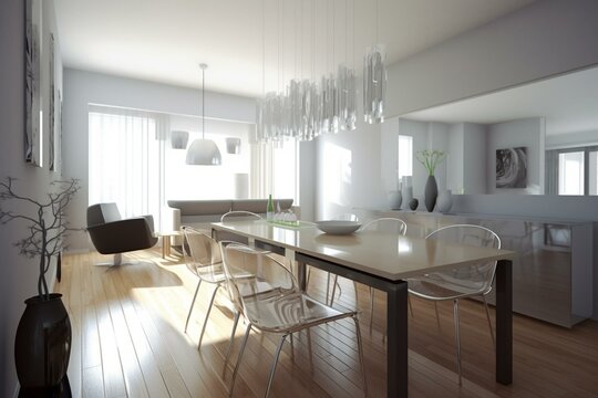 Contemporary dining space. Rendered. Generative AI