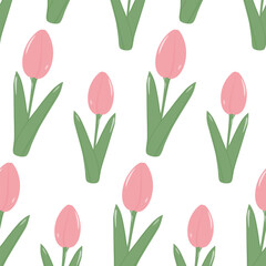 Obraz premium Abstract Seamless pattern of blooming soft pink tulip flower in trendy pale shades. Hello spring