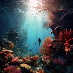 The beauty of coral reefs under the sea with objects captured by divers. Good for use on websites, blogs, advertisements, environmental care, magazines etc. Generative Ai Image